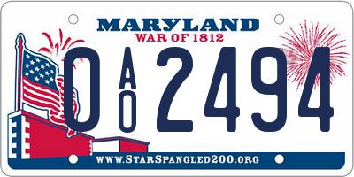MD license plate 0AO2494