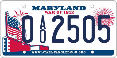 MD license plate 0AO2505