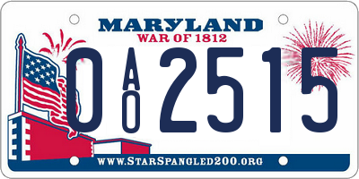 MD license plate 0AO2515