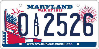 MD license plate 0AO2526