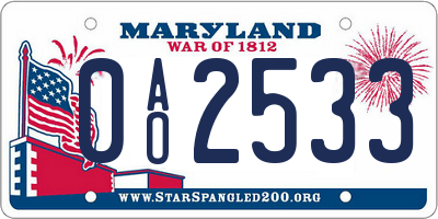 MD license plate 0AO2533