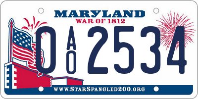 MD license plate 0AO2534