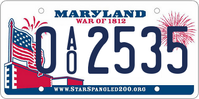 MD license plate 0AO2535