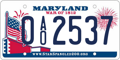 MD license plate 0AO2537