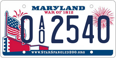 MD license plate 0AO2540