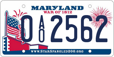 MD license plate 0AO2562