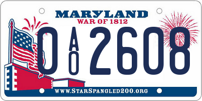 MD license plate 0AO2608