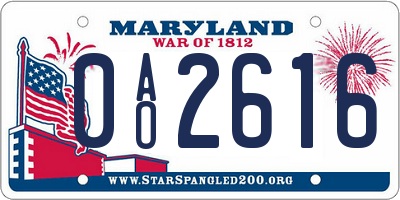 MD license plate 0AO2616