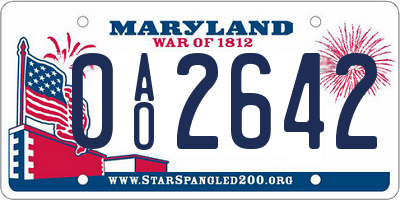 MD license plate 0AO2642