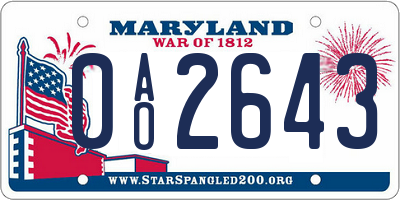 MD license plate 0AO2643
