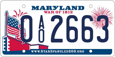 MD license plate 0AO2663
