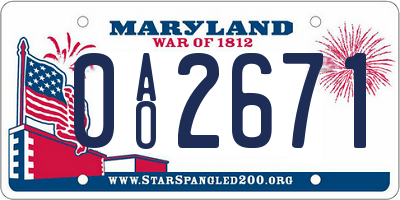 MD license plate 0AO2671