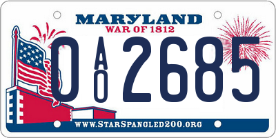 MD license plate 0AO2685