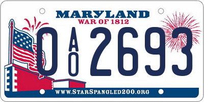 MD license plate 0AO2693