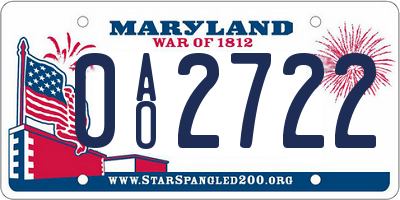 MD license plate 0AO2722