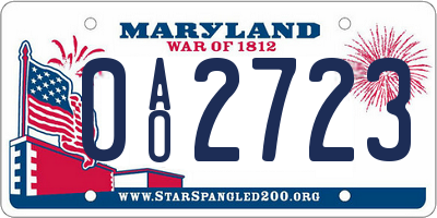 MD license plate 0AO2723