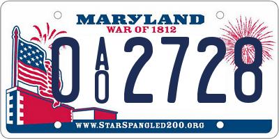 MD license plate 0AO2728
