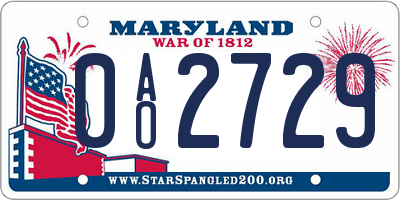 MD license plate 0AO2729