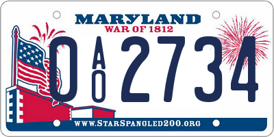 MD license plate 0AO2734
