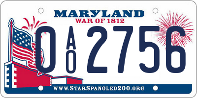 MD license plate 0AO2756