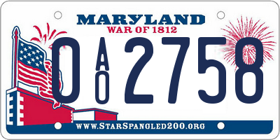 MD license plate 0AO2758