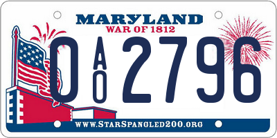MD license plate 0AO2796