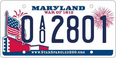 MD license plate 0AO2801
