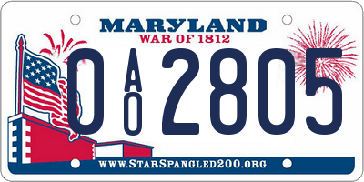 MD license plate 0AO2805