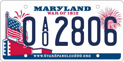 MD license plate 0AO2806