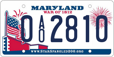 MD license plate 0AO2810