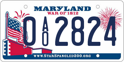 MD license plate 0AO2824