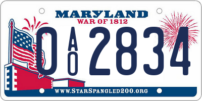 MD license plate 0AO2834