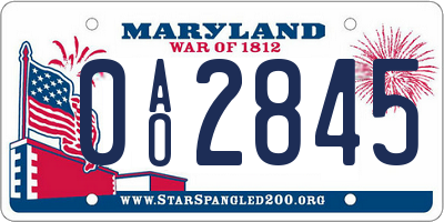 MD license plate 0AO2845
