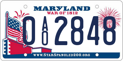 MD license plate 0AO2848