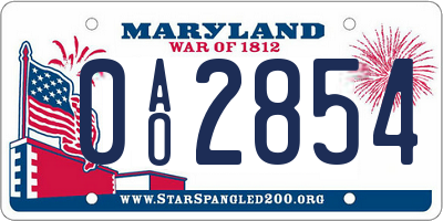 MD license plate 0AO2854