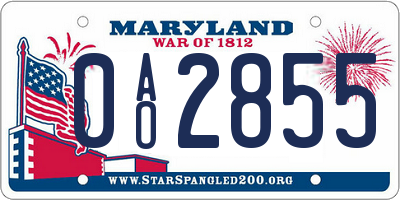 MD license plate 0AO2855