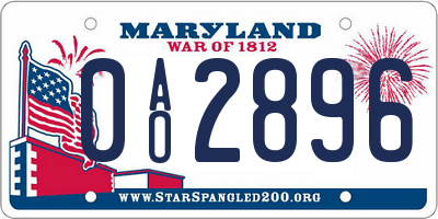 MD license plate 0AO2896