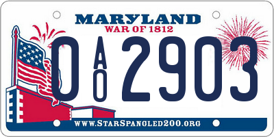MD license plate 0AO2903