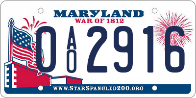 MD license plate 0AO2916