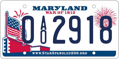 MD license plate 0AO2918