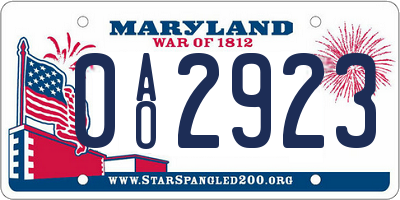 MD license plate 0AO2923