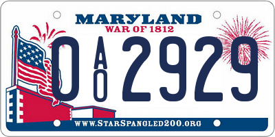 MD license plate 0AO2929