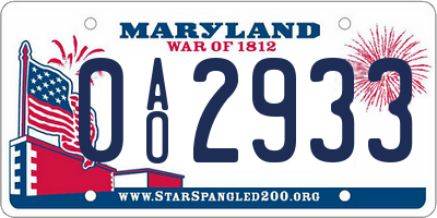 MD license plate 0AO2933