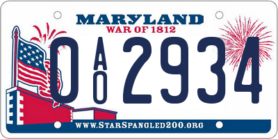MD license plate 0AO2934