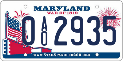 MD license plate 0AO2935