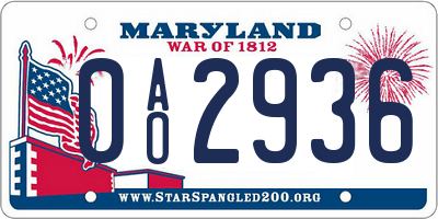MD license plate 0AO2936