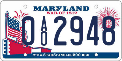 MD license plate 0AO2948