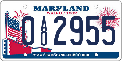 MD license plate 0AO2955