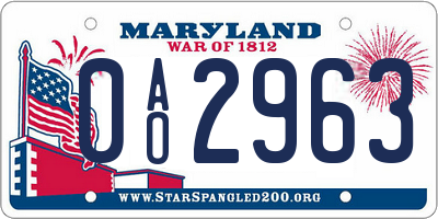MD license plate 0AO2963