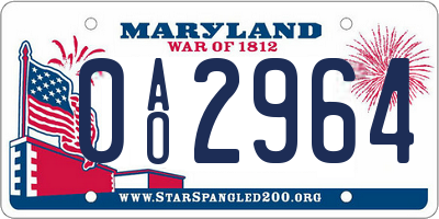 MD license plate 0AO2964